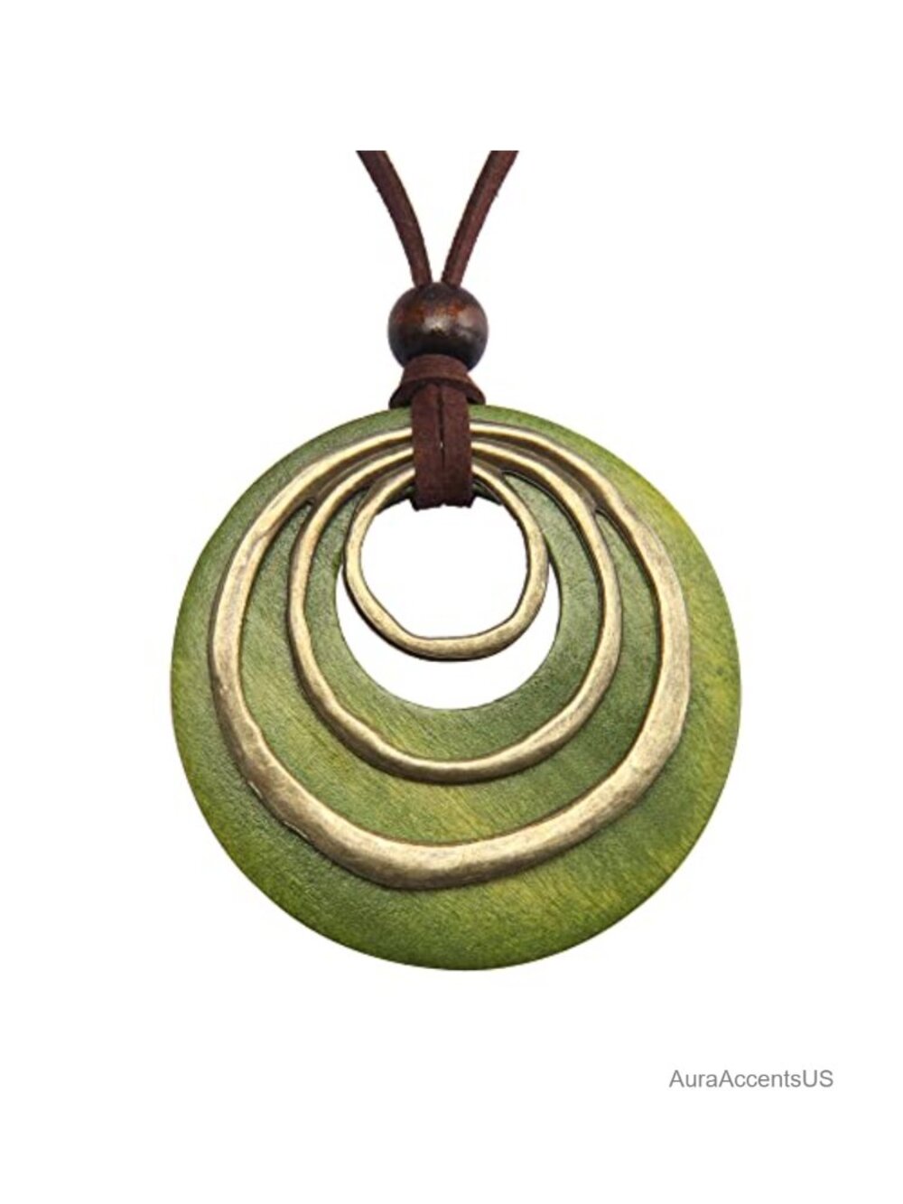 Handcrafted Leather Cord Necklace Adjustable Choker with Wooden Pendant